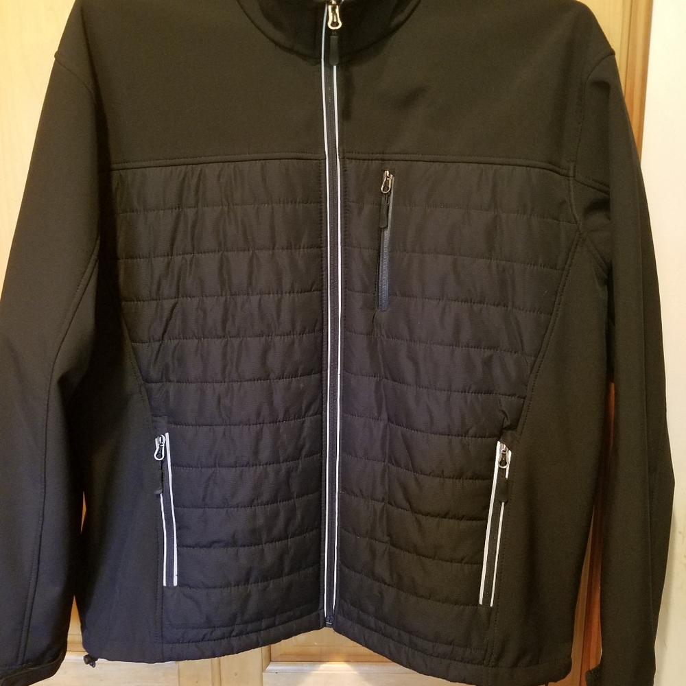 Men's Black PGA TOUR QUILTED FULL ZIPPERED INSULATED BLACK WINDBREAKER SIZE (XL)